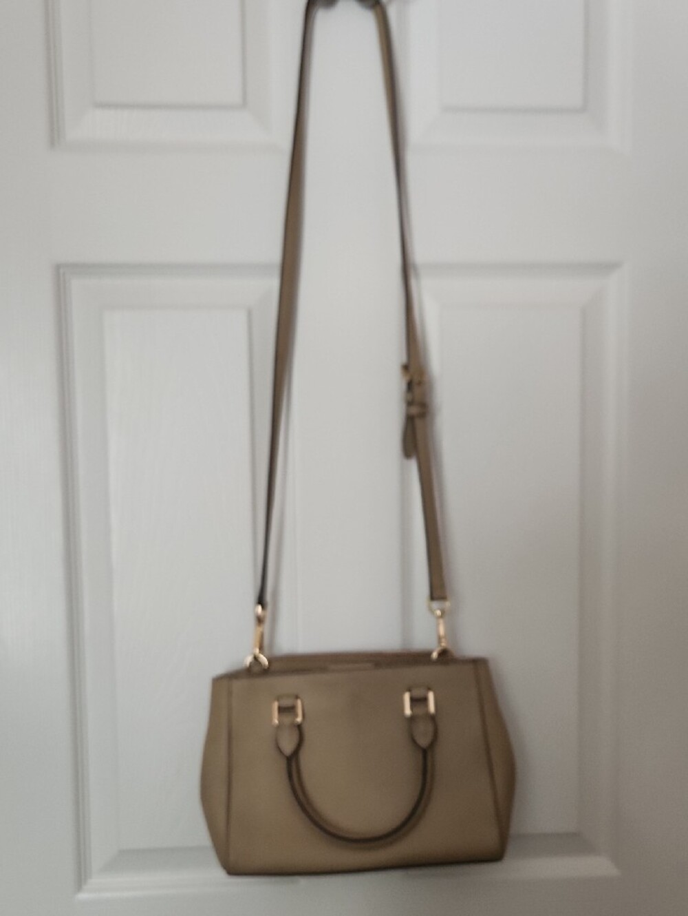 Designer Michael Kors Taupe Saffiano Leather Crossbody Satchel Purse Handbag - Picture 5 of 5
